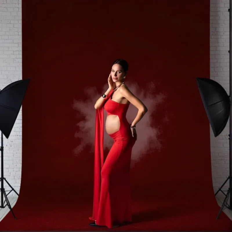 One Shoulder Red Maternity Dress Photoshoot - Sexy Hollow Out Gown, Baby Shower & Bold Pregnancy Photos,платье Для Беременных Peaceful Pleasures Health and Wellness