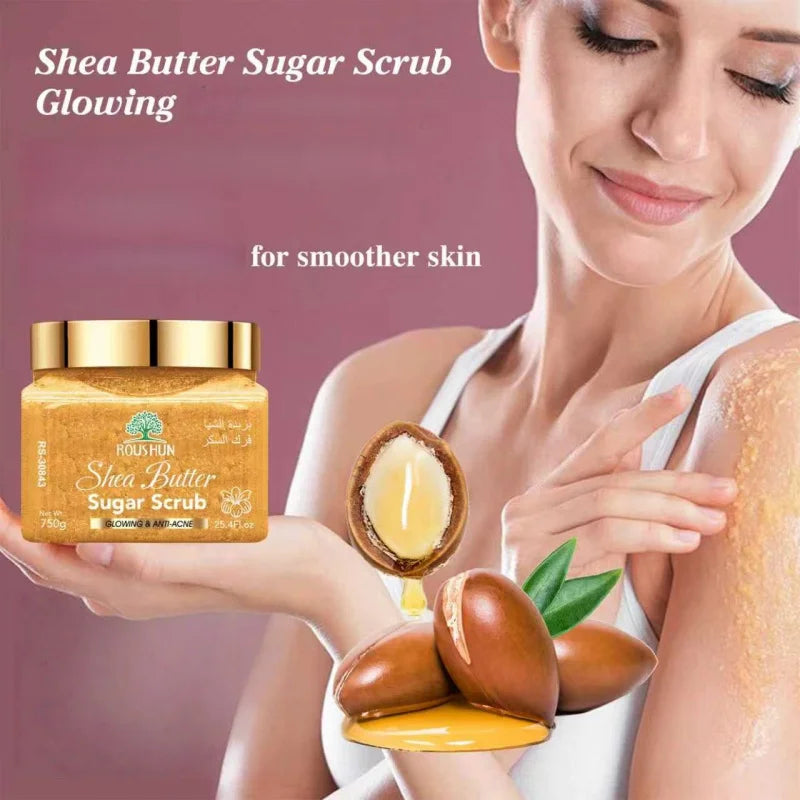 ROUSHUN Shea Butter sugar scrub Large Capacity Family Pack Body Scrub Gentle Deep Cleansing Skin Peaceful Pleasures Health and Wellness