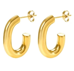 Women's Gold Hoop Earrings – 18K Stainless Steel, Waterproof