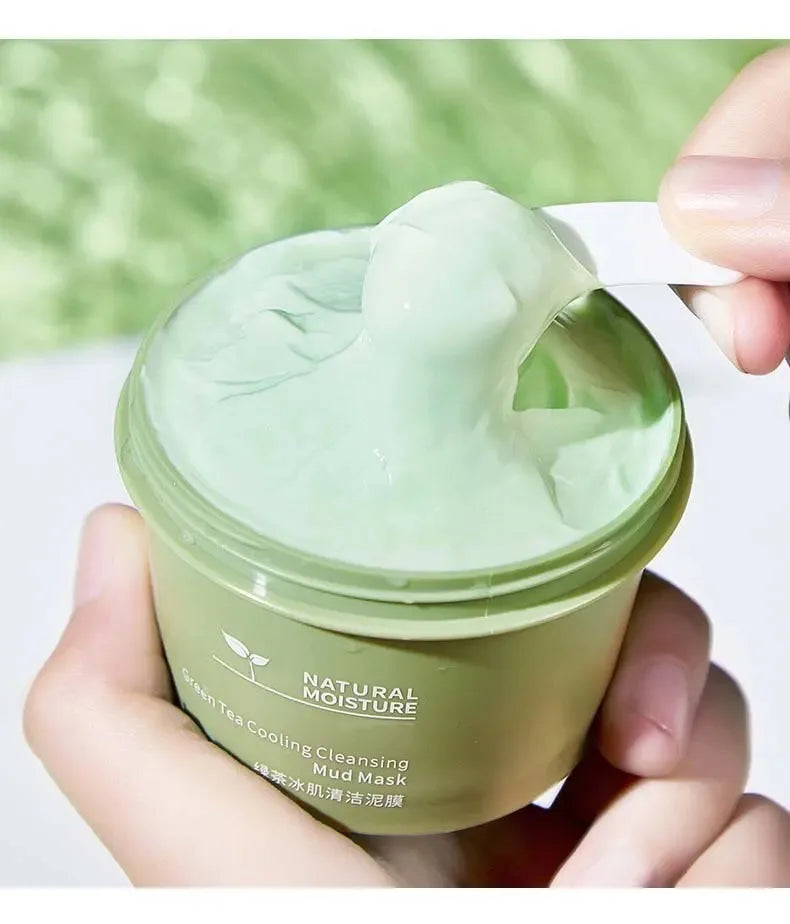 Green Tea Ice Mud Mask Cleansing Moisturizing Oil Control Blackhead Removal Cleansing Mud Mask Applicator Mud Mask 1PCS 120g Peaceful Pleasures Health and Wellness