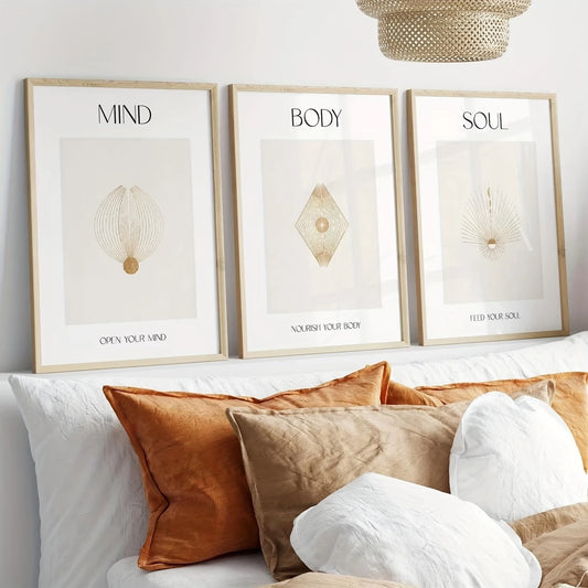 3-Piece Mind Body Soul Spiritual Canvas Wall Art | Meditation Decor Canvas Wall Art Set Peaceful Pleasures Health and Wellness G5034-3pcs 60x80cm Unframed