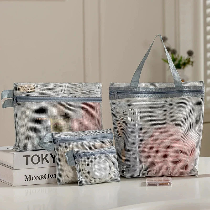 Portable Mesh Wash Bag | Travel Shower Toiletry Organizer