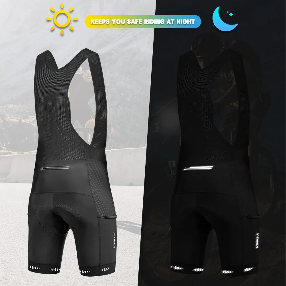X-TIGER Men's 5D Padded Cycling Bib Shorts | 3 Pockets Quick Dry