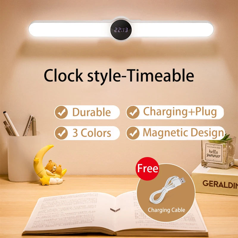 Eye Protection LED Desk Lamp Learning Special Charging College Student Dormitory Magnetic Suction Ceiling Desk Peaceful Pleasures Health and Wellness Clock Style