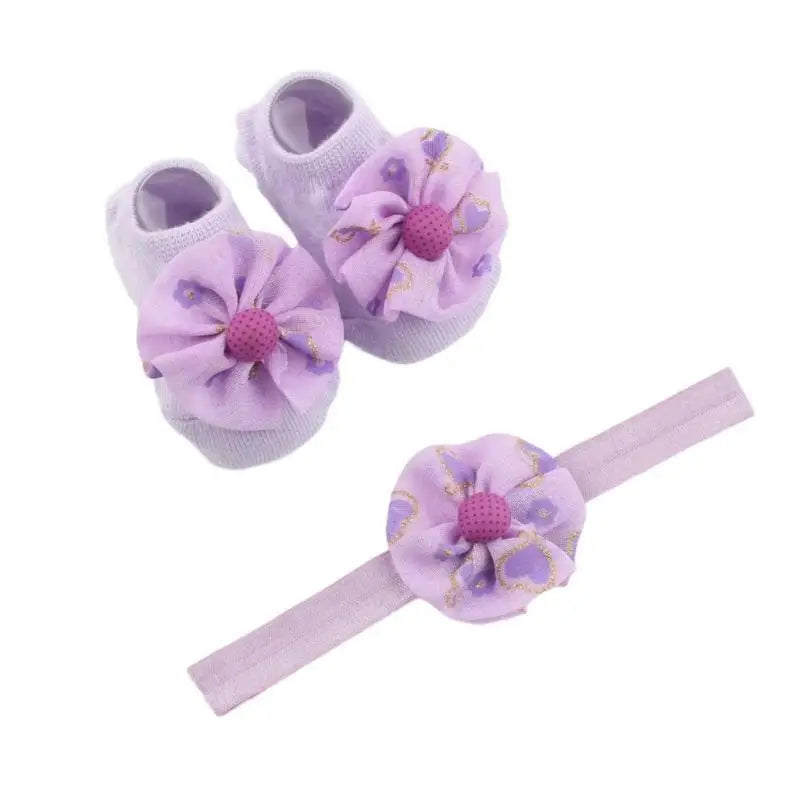 Baby Floral Headband & Socks Set | 0–6 Months Infant Gift