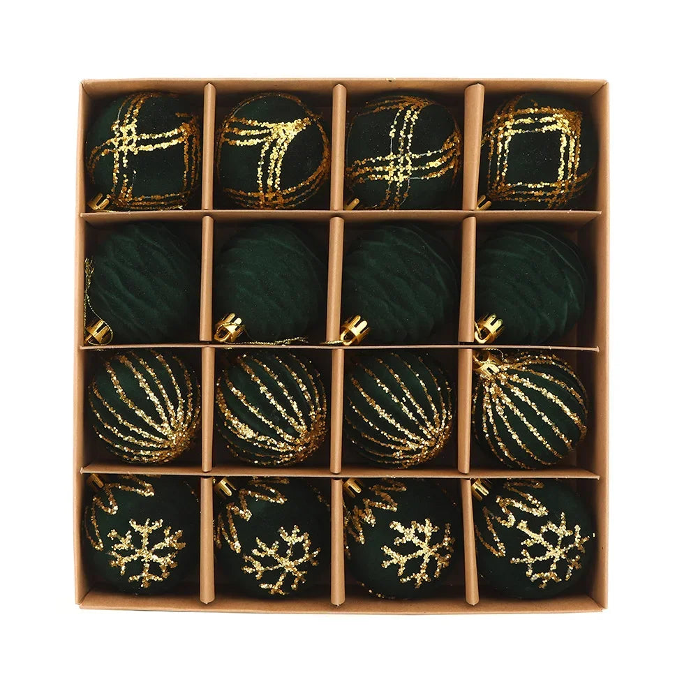 16-Pack Velvet Flocked Christmas Ball Ornaments – Red & Green 6cm