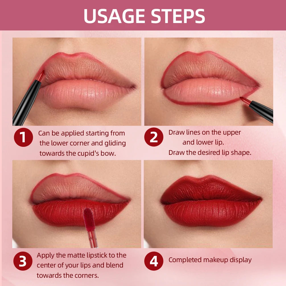 QIBEST 2 In 1 Matte Lipliner Lipstick Waterproof Long Lasting Liquid Lipstick Non-stick Cup Lip Glaze Makeup Lipgloss Cosmetics Peaceful Pleasures Health and Wellness