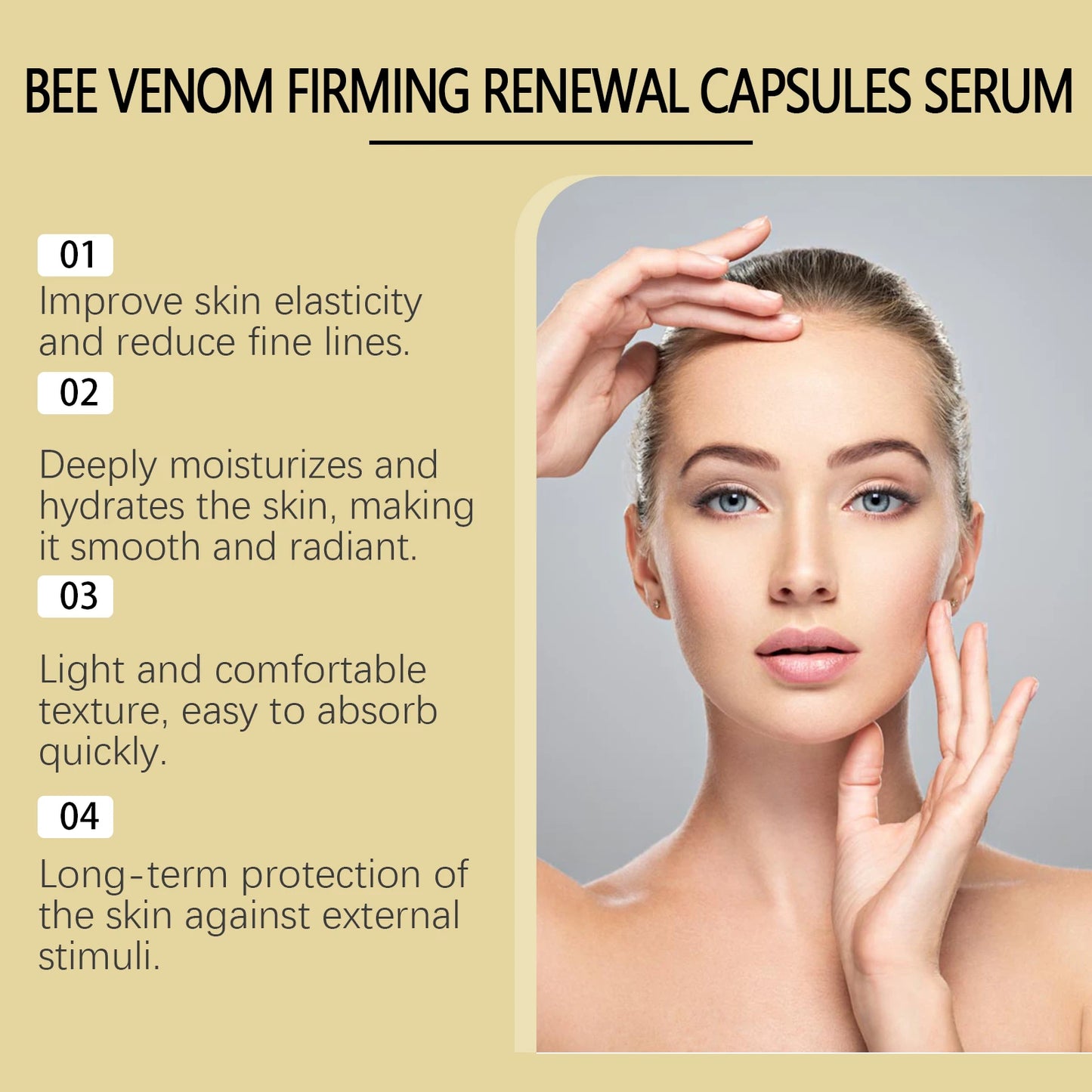 Bee Venom Facial Essence Capsule Fade Fine Line Firming Lifting Improve Sagging Skin Increase Elasticity Repair Tightening Serum Peaceful Pleasures Health and Wellness
