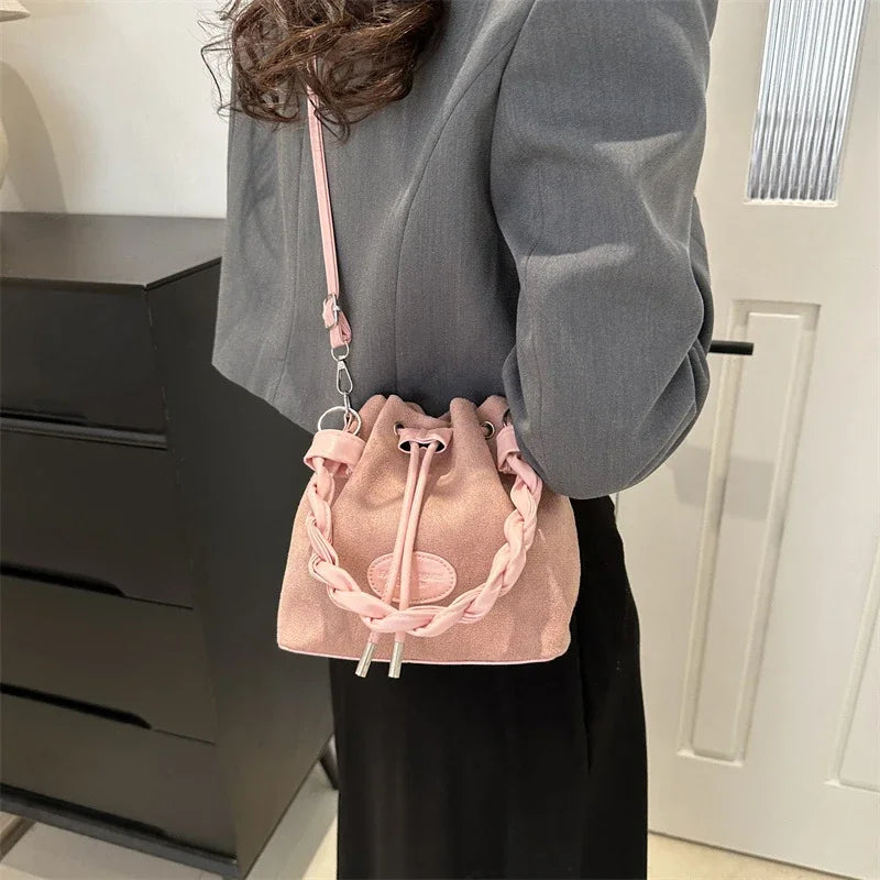 Drawstring Handbag Large Capacity Single Shoulder Bucket Bag Trendy and Fashionable Spring Single-shoulder Crossbody Bucket Bag Peaceful Pleasures Health and Wellness