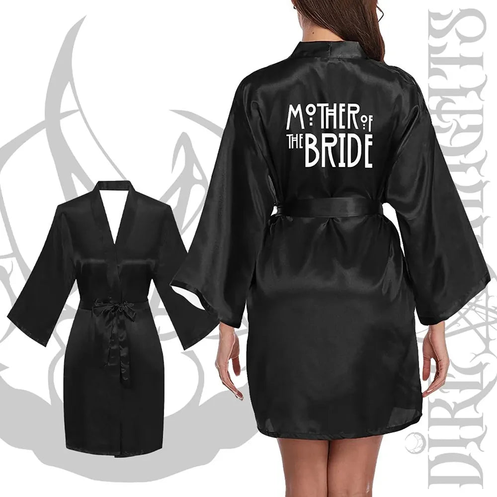 Gothic Bachelorette Satin Robe | Goth Bridal Kimono Gift Bridal Party Robe Peaceful Pleasures Health and Wellness FRobe XXL