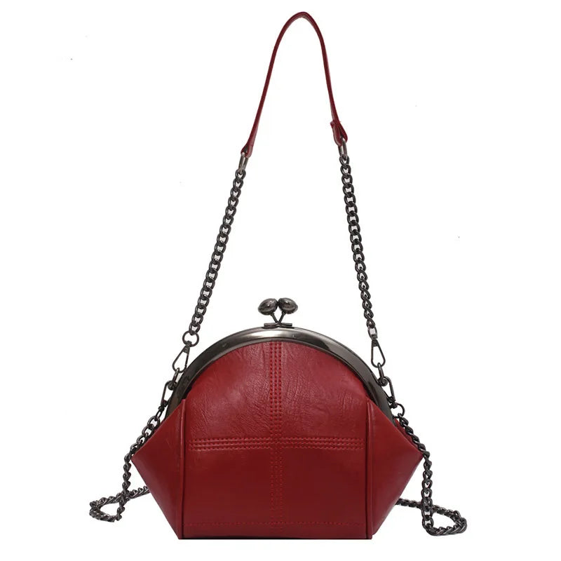 New Solid Color Shell Bag Large Capacity Portable Zero Wallet Fashion Chain Diagonal Straddle One Shoulder Phone Bag Peaceful Pleasures Health and Wellness Red