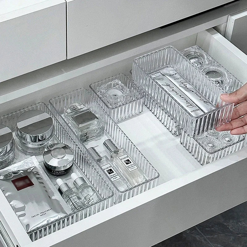 Clear Acrylic Drawer Organizer Bins | Stackable 4-Size Set