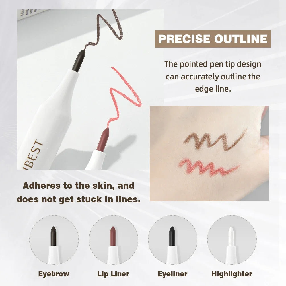 QIBEST New Design 4-IN-1 Multi Use Makeup Pen Include Eyeliner, Lip liner, Eyebrow pencil And Highlighter Lasting Cosmetic Stick Peaceful Pleasures Health and Wellness