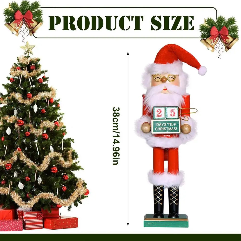 14.96" Wooden Santa Nutcracker Christmas Decor & Countdown Christmas Nutcracker Figurine Peaceful Pleasures Health and Wellness A China Mainland