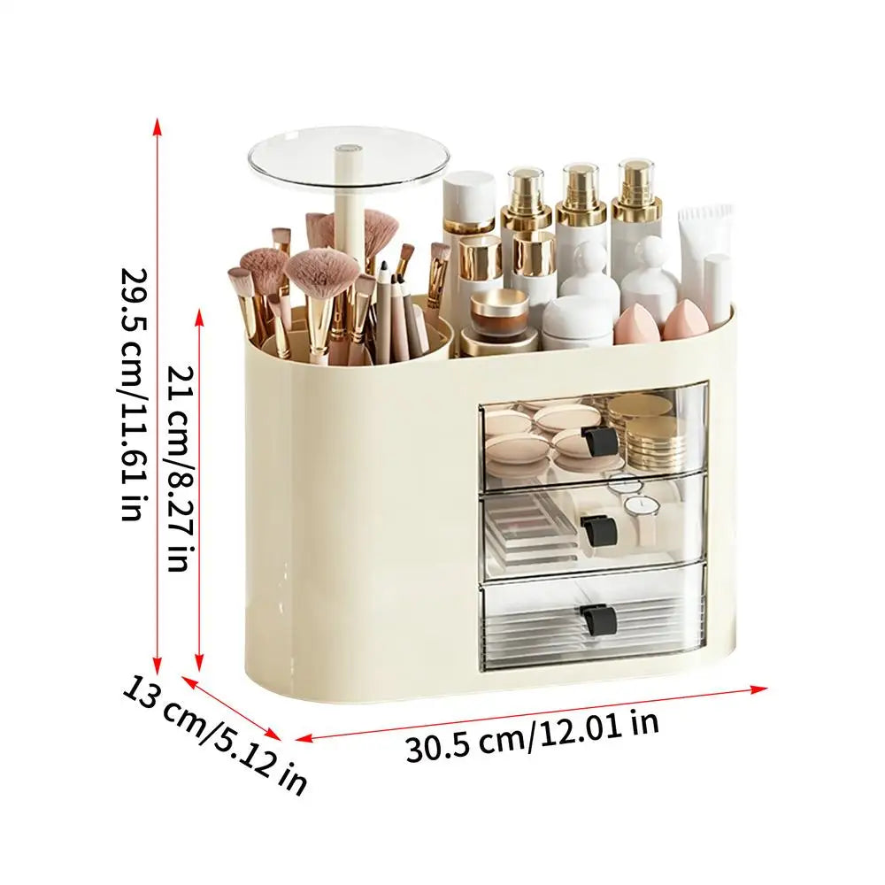 Makeup Organizer for Vanity with 3 Drawers Space Saving Dresser Cosmetic Storage Organizer for Perfume Brush Lipstick Skincare Peaceful Pleasures Health and Wellness White CN