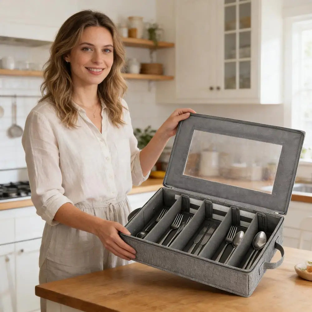 Flatware Organizer Zipper Lid | 5-Compartment Cutlery Case