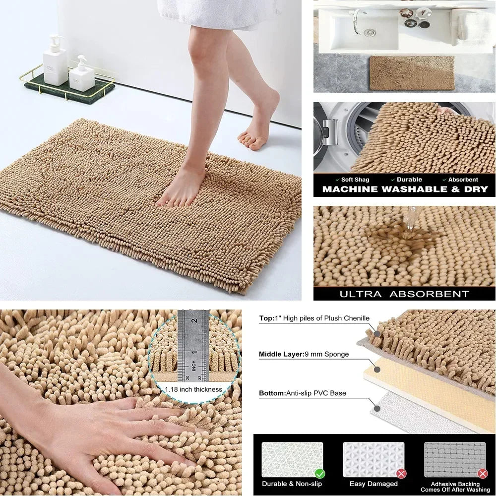 Chenille Soft Plush Bath Mat Super Absorbent Washable Non Slip Bathroom Comfortable Carpet for Shower Toilet Doormat Floor Rugs Peaceful Pleasures Health and Wellness