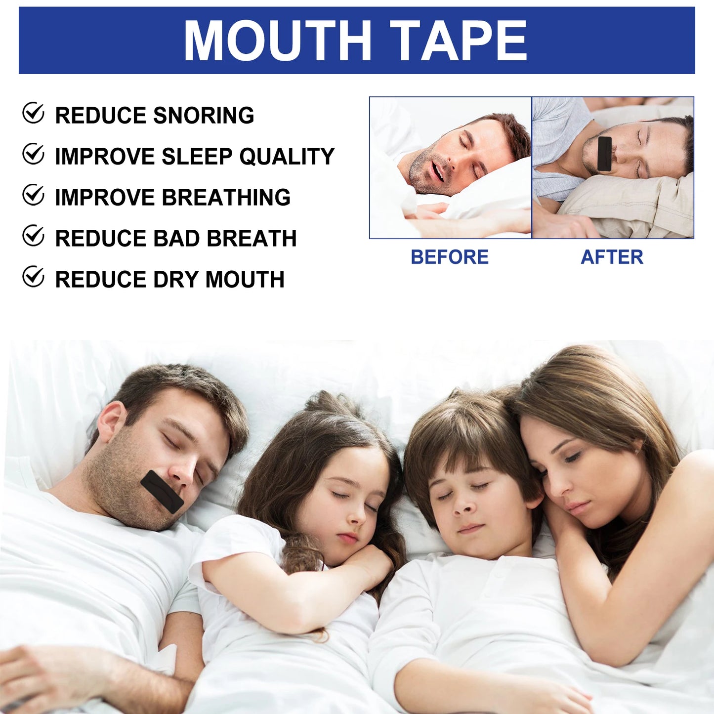 Anti Snoring Mouth Tape Breathing Correction Sleeping Keep Mouth Close Stop Snoring Aid Reduce Dry Mouth Promote Nose Breathing Peaceful Pleasures Health and Wellness