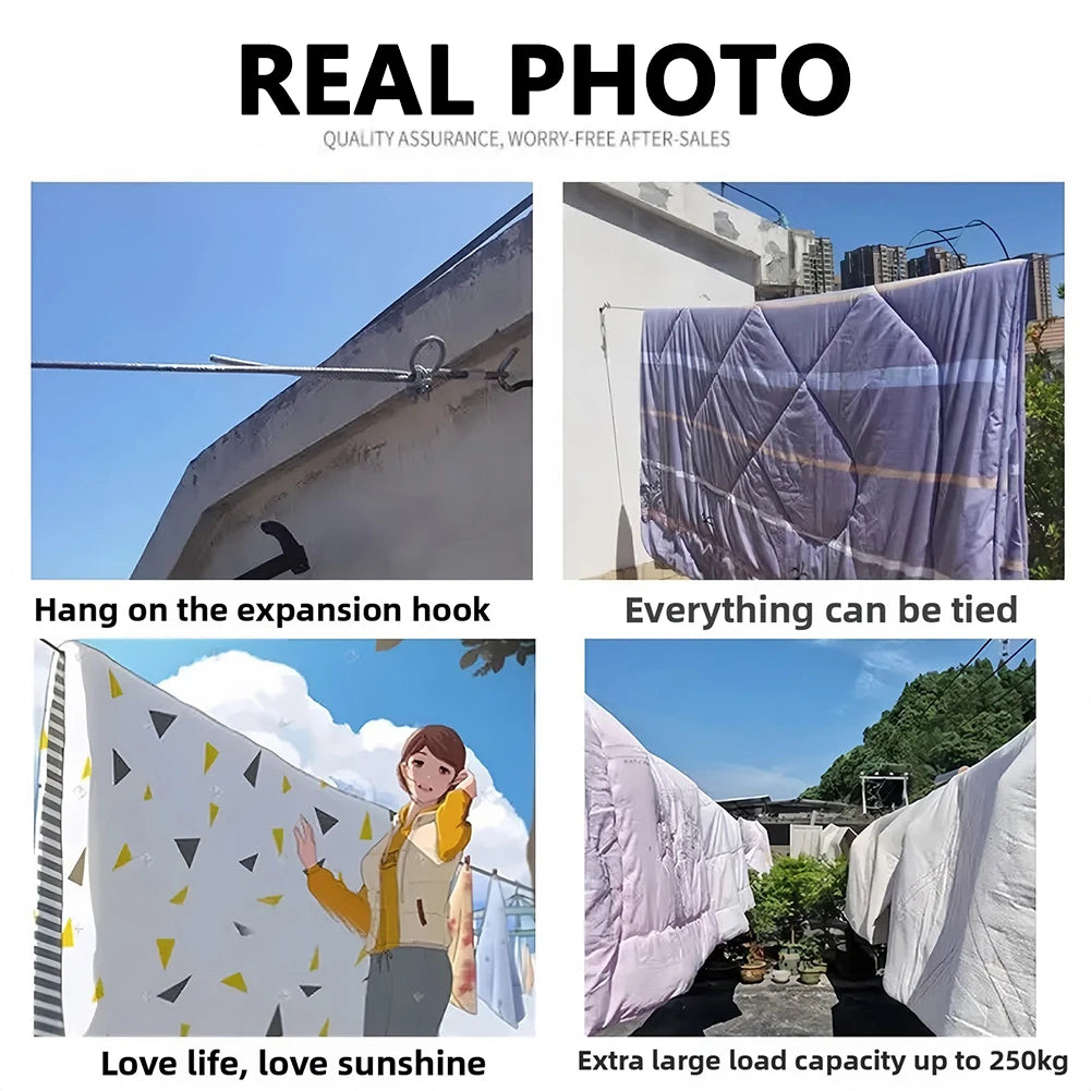 Stainless Steel Clothesline,Outdoor Thickened Steel Wire Rope,Adjustable Length Outdoor Drying Rope,for Backyard/Garden/Balcony Peaceful Pleasures Health and Wellness