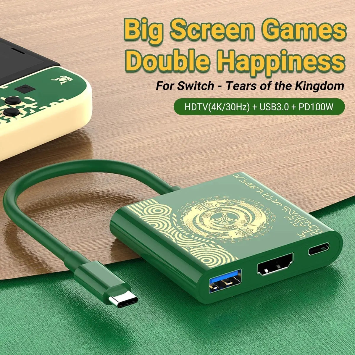 USB-C 4K Docking Station for Switch, Steam Deck & Laptop USB-C Docking Station Peaceful Pleasures Health and Wellness Dark Green