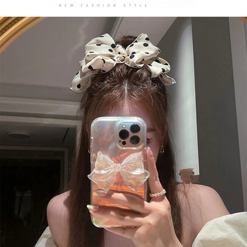 Polka Dot Satin Spring Clip Hairpin | Retro Korean Style