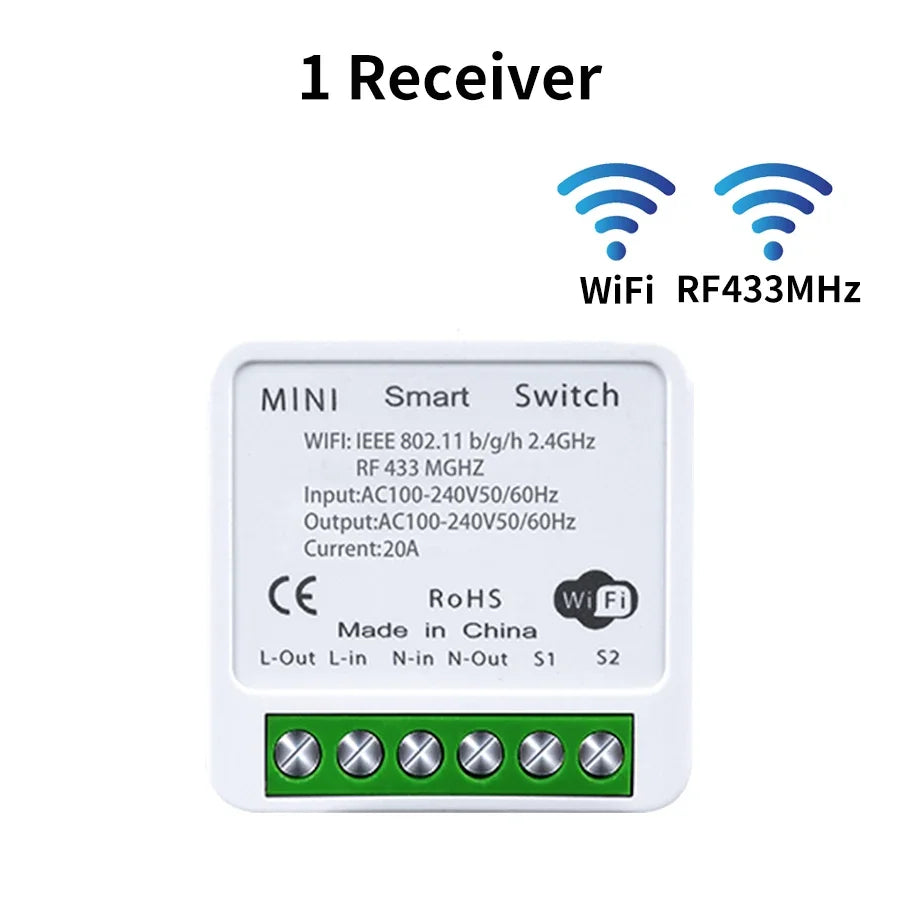 16A Tuya WiFi Smart Switch Alexa Google Assistant Voice Control Intelligent Switch Receiver RF433Mhz Wireless Push Button Remote Peaceful Pleasures Health and Wellness 1 Receiver