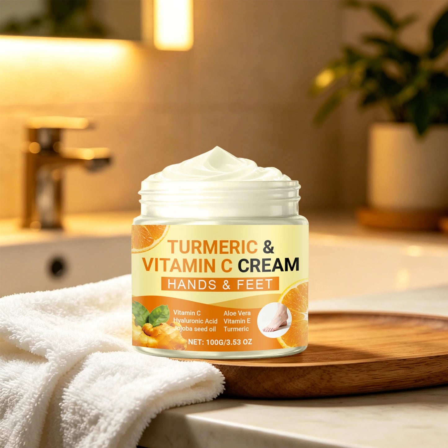 Turmeric Vitamin C Moisturizing Cream for Hand and Feet Brighten Skin Tone Repairs Dry Cracked Heels Nourishes Rough Skin Care Peaceful Pleasures Health and Wellness