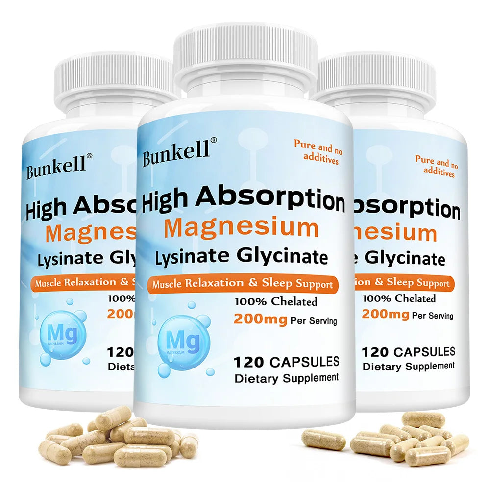 Magnesium Lysine Glycinate Chelate 200mg - High Absorption Chelated Magnesium, Muscle Relaxation, Sleep Stress & Anxiety Support Peaceful Pleasures Health and Wellness 120 count-3 bottle
