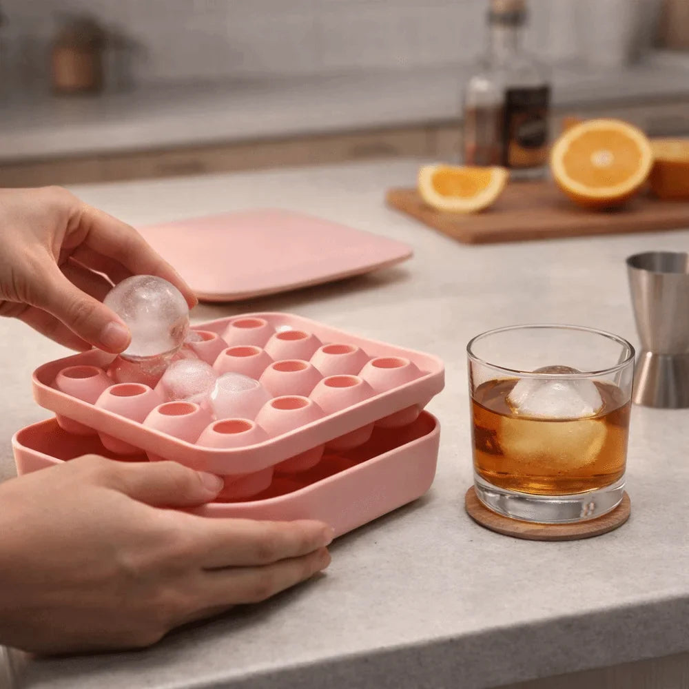 16-Cavity Food-Grade Ice Cube Ball Mold with Lid | Non-Stick