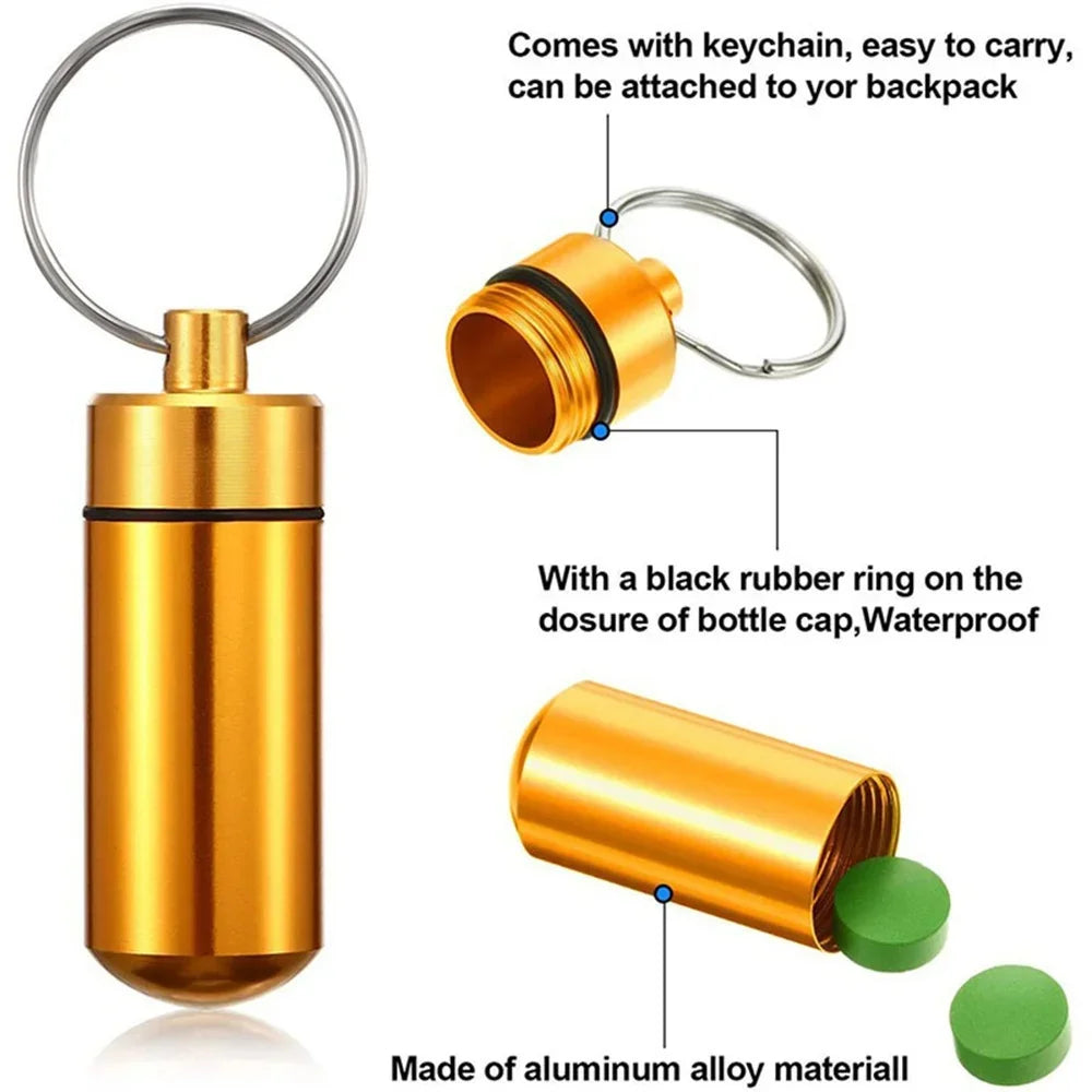 Portable Mini Waterproof Aluminum Pill Box Cases Container Organizer Storage Tablets Bottle Medicine Vitamin Pillboxes Fish Oils Peaceful Pleasures Health and Wellness