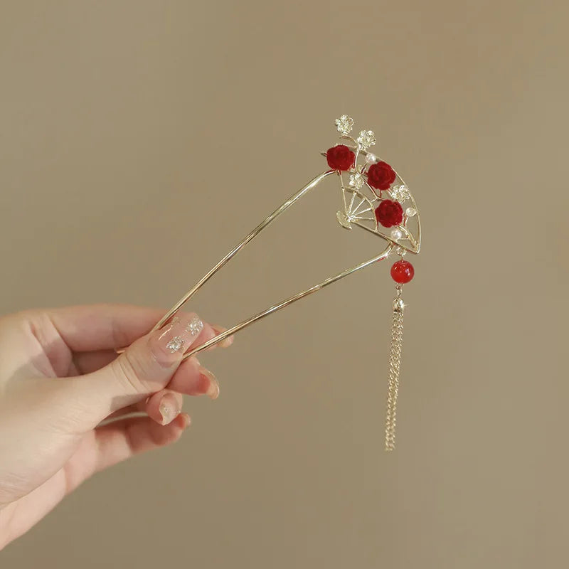Chinese Court Style Alloy Hair Pins Durable Headdress with Elegant Tassel for Women Wedding Hanfu Cheongsam Peaceful Pleasures Health and Wellness 23