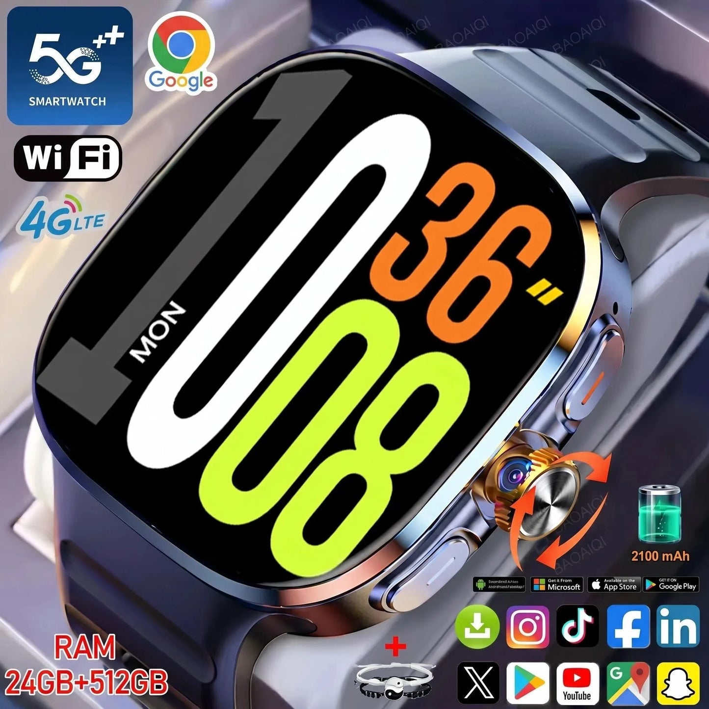 Zestbolt M99 4G Android Smartwatch 2.4" AMOLED Rotary Camera GPS