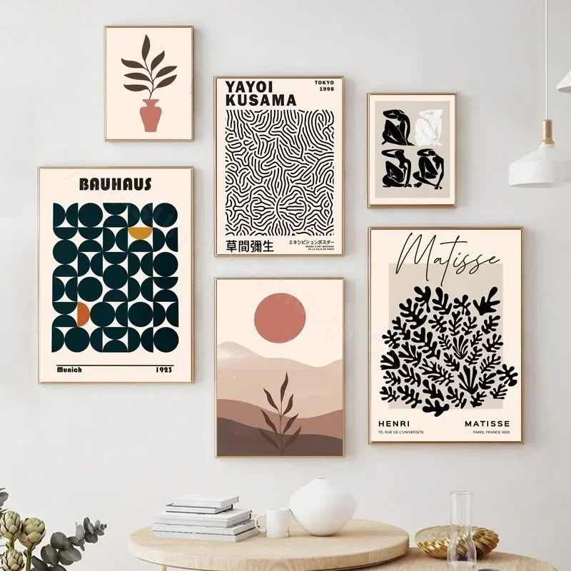 Boho Bauhaus Matisse Canvas Yayoi Kusama Minimalist Wall Art Print Canvas Painting Posters for Living Room Modern Home Decor Peaceful Pleasures Health and Wellness
