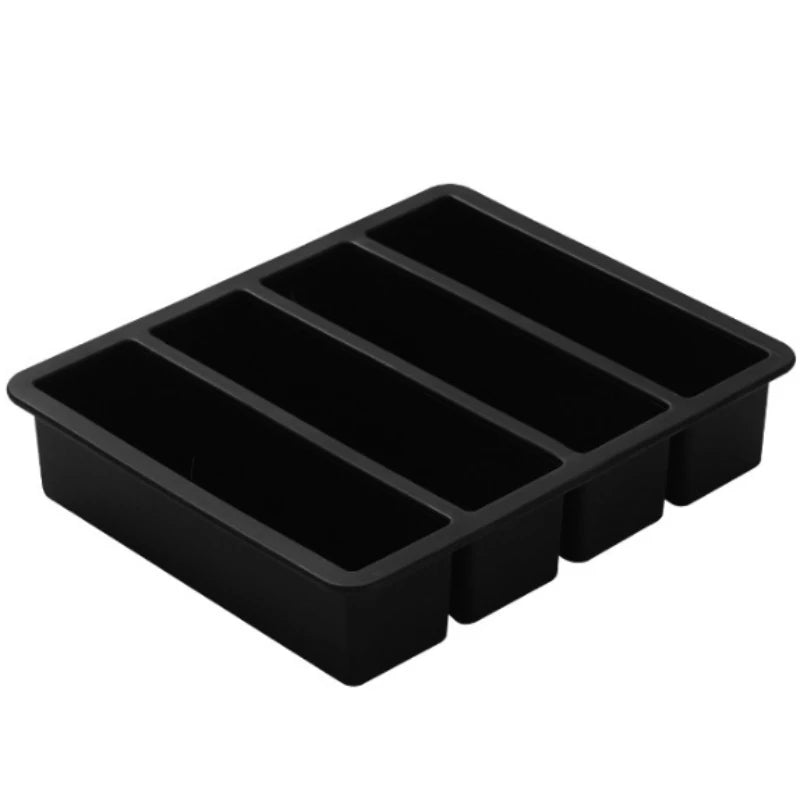 4 Grid Long Strip Square Ice-tray Food Grade Silicone Mold Home Reusable Rectangular Ice Tray Cube Ice Box With Lid or Lidless Peaceful Pleasures Health and Wellness Black
