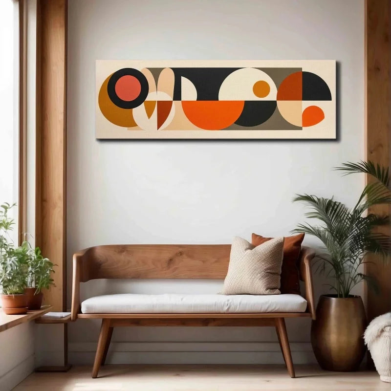 Mid Century Modern Wall Art Unframed, Earthy Colors Panoramic Modern Wall Art, Horizontal Geometric Wall Art, Above Bed Decor Peaceful Pleasures Health and Wellness