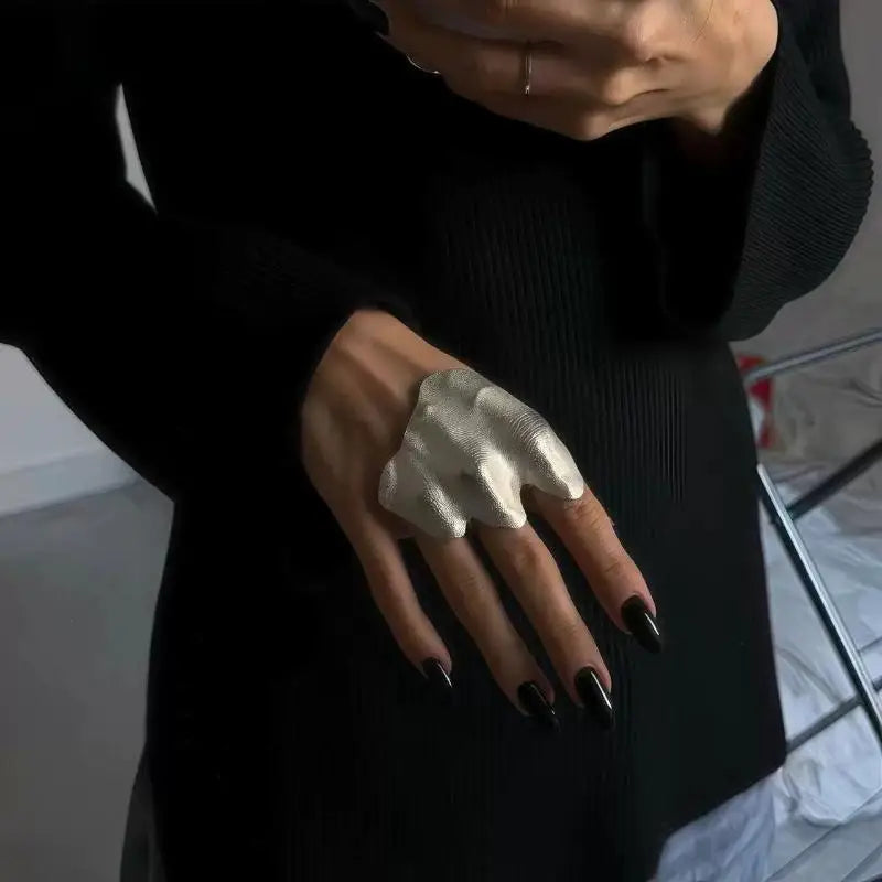 Minimalist Pleated Adjustable Knuckle Ring – Silver Tone