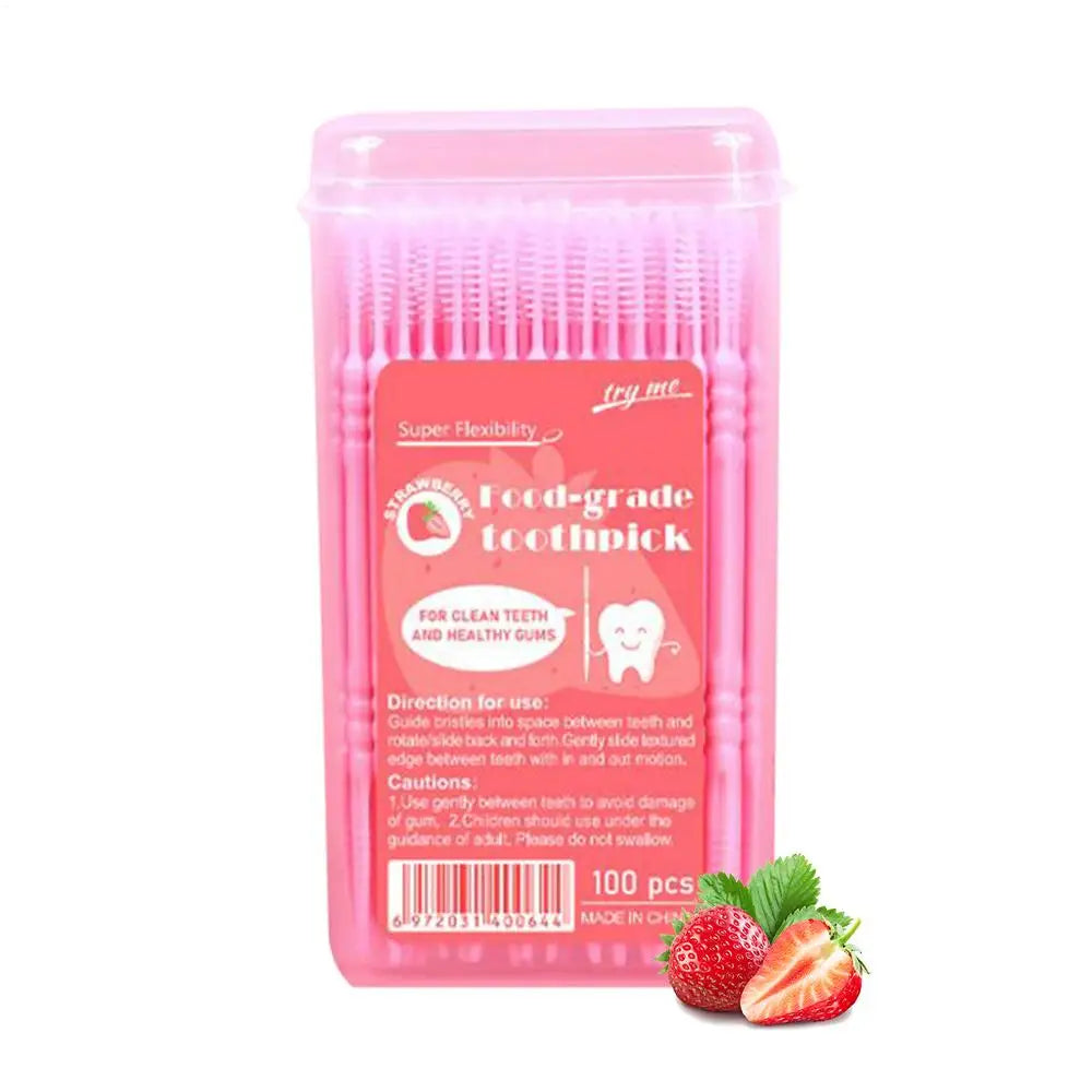 100pcs Flavored Toothpicks 2-Tip Teeth Cleaning with Soft Bristles for Stain Remover Mouth Care Hotel Restaurant Camping Supplie Peaceful Pleasures Health and Wellness Red