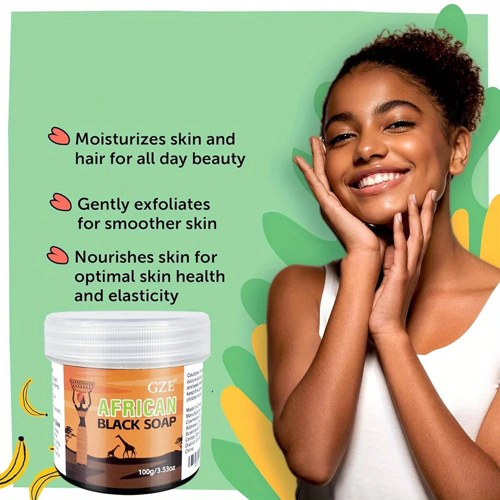 GZE African Black Soap 3-in-1 Face Hair Body Cleanser 100g African Black Soap Peaceful Pleasures Health and Wellness