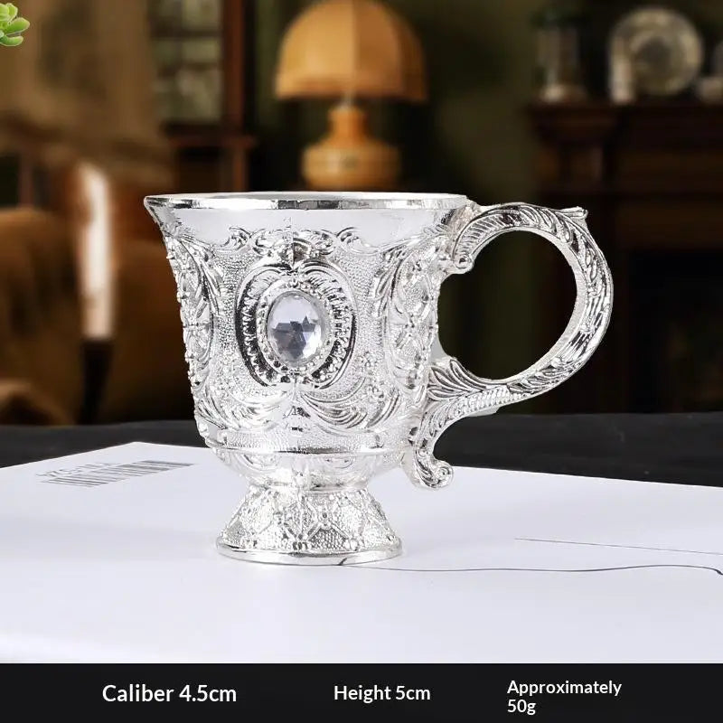 Vintage European Embossed Enamel Mini Goblet | Alloy Wine Cup