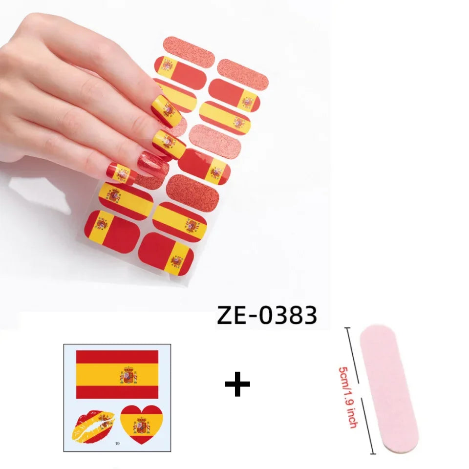 3-Piece Flag Nail Sticker & Foil Art Accessories Set Peaceful Pleasures Health and Wellness Spain 3pcs