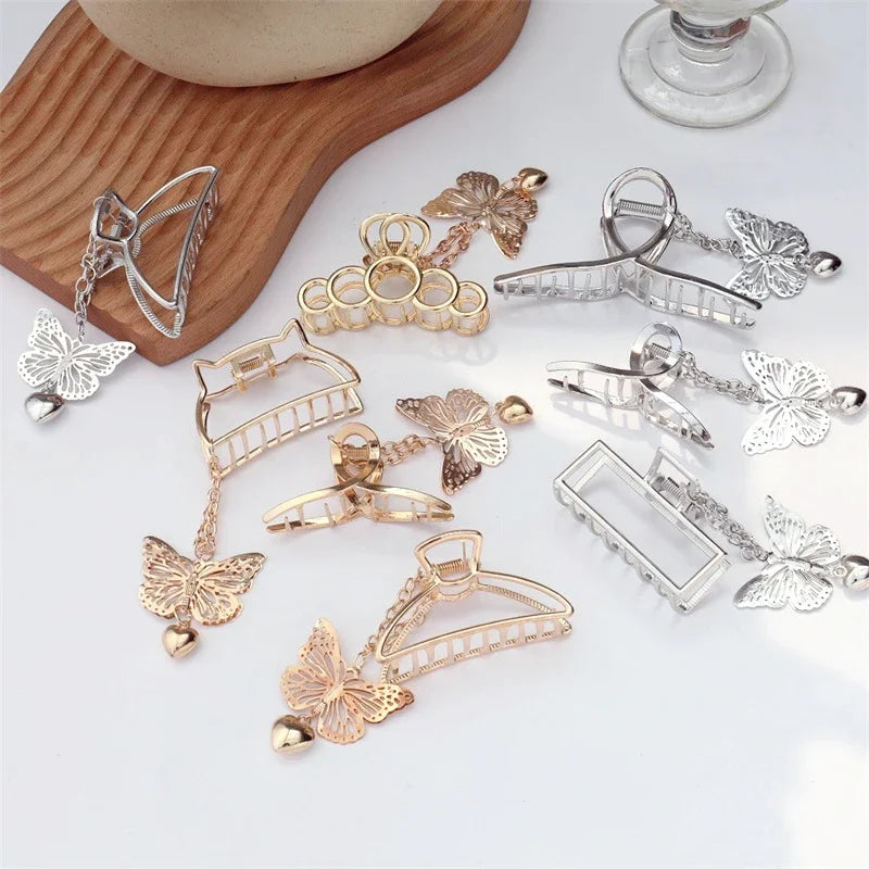 Hollow Butterfly Tassel Hair Clips – Vintage Gold Metal Pins