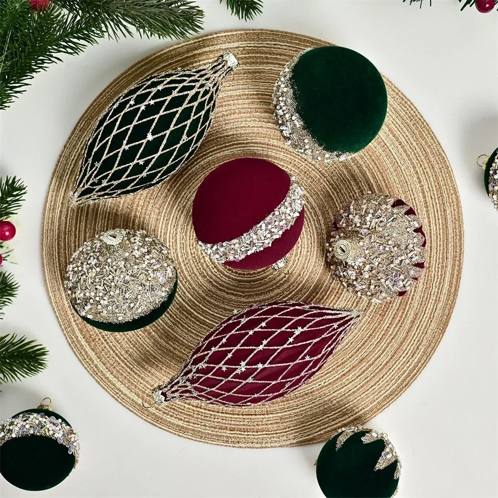10-Pack 8cm Flocked Christmas Ball Ornaments | Red & Green