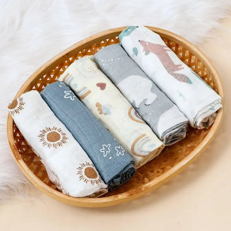 HappyFlute Bamboo Cotton Muslin Baby Cloths 5-Pack 60x60cm