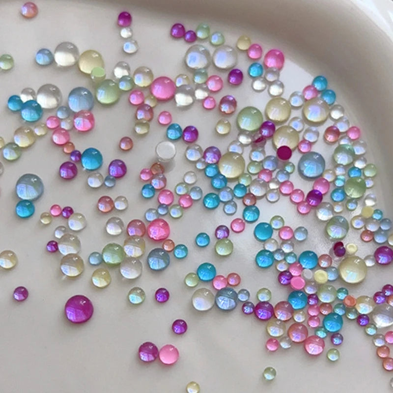 Colorful Mermaid Bubble Bead Half Round Flat Bottom Shiny Aurora Size Mixed Candy Color Nail Art Accessories Decoration Manicure Peaceful Pleasures Health and Wellness