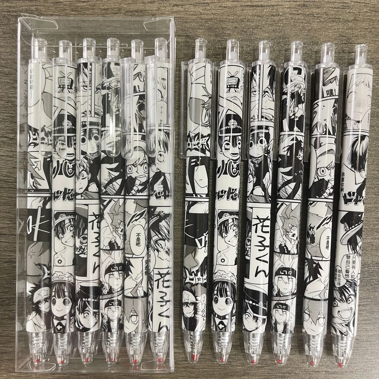 2 Boxes of 12 Pens with Random Designs, Anime-Themed, Medium-Sized Nib, Water-Based Black Ink, Durable Plastic, Office and School Stationery, Retractable Pens, Cute Style Peaceful Pleasures Health and Wellness