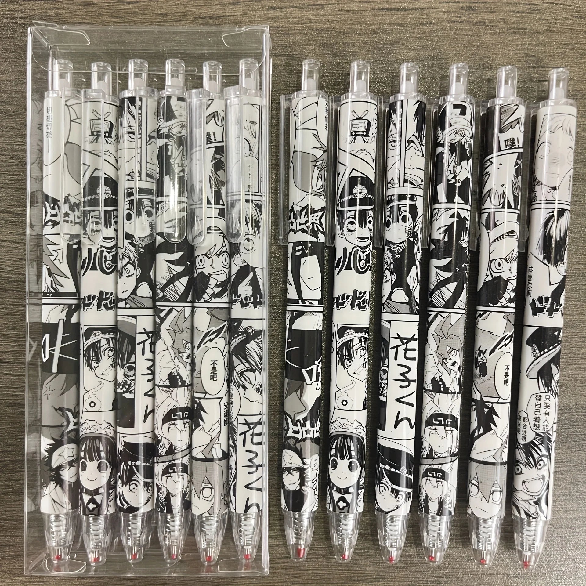 2 Boxes of 12 Pens with Random Designs, Anime-Themed, Medium-Sized Nib, Water-Based Black Ink, Durable Plastic, Office and School Stationery, Retractable Pens, Cute Style Peaceful Pleasures Health and Wellness
