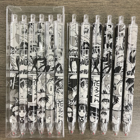 2 Boxes of 12 Pens with Random Designs, Anime-Themed, Medium-Sized Nib, Water-Based Black Ink, Durable Plastic, Office and School Stationery, Retractable Pens, Cute Style Peaceful Pleasures Health and Wellness