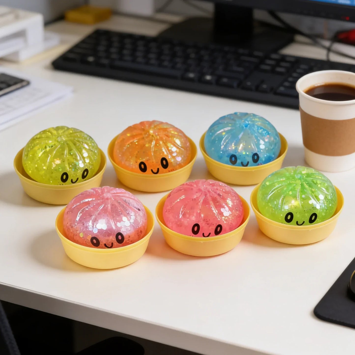 Glitter Squishy Dumpling Stress Relief Toy – Cute Pink Squeeze