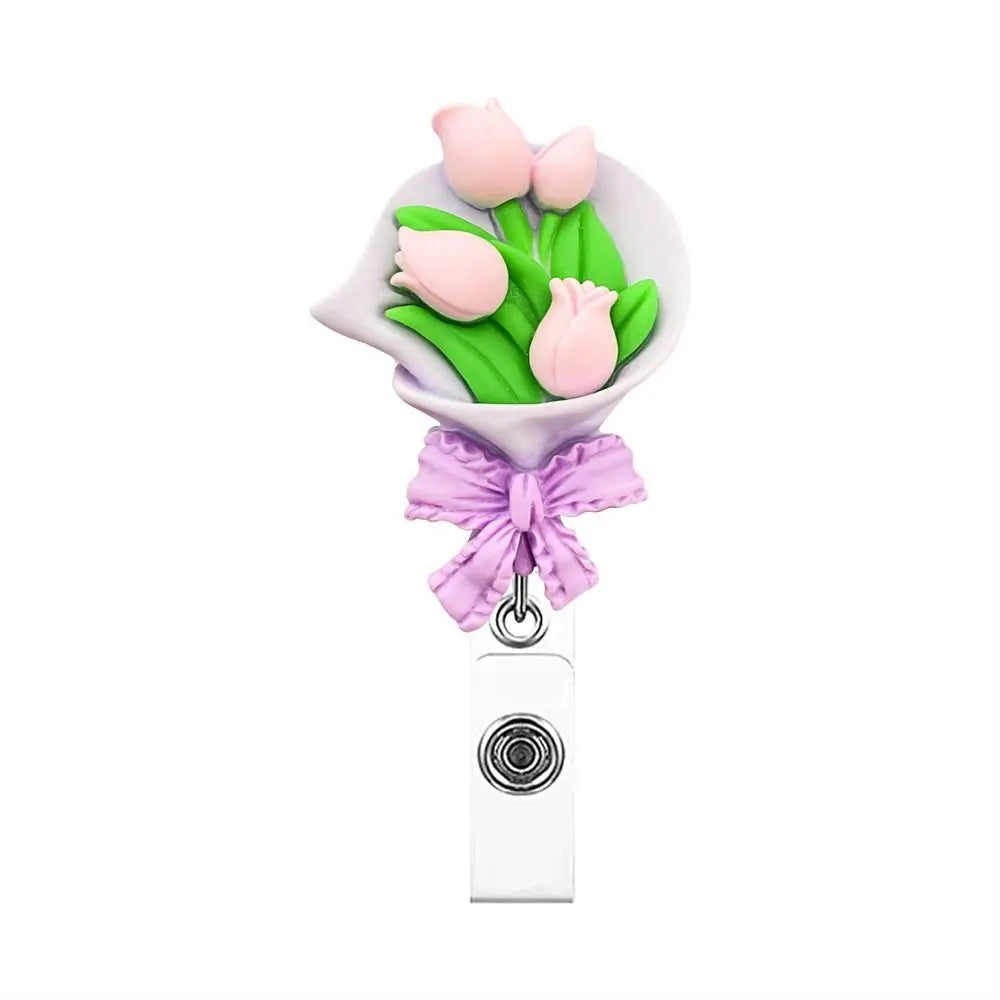 Cute Chest Card Flower Work Card Clip Keys Lanyard ID Card Clips Name Card Holder Nurse Badge Holder Retractable Badge Reel Peaceful Pleasures Health and Wellness