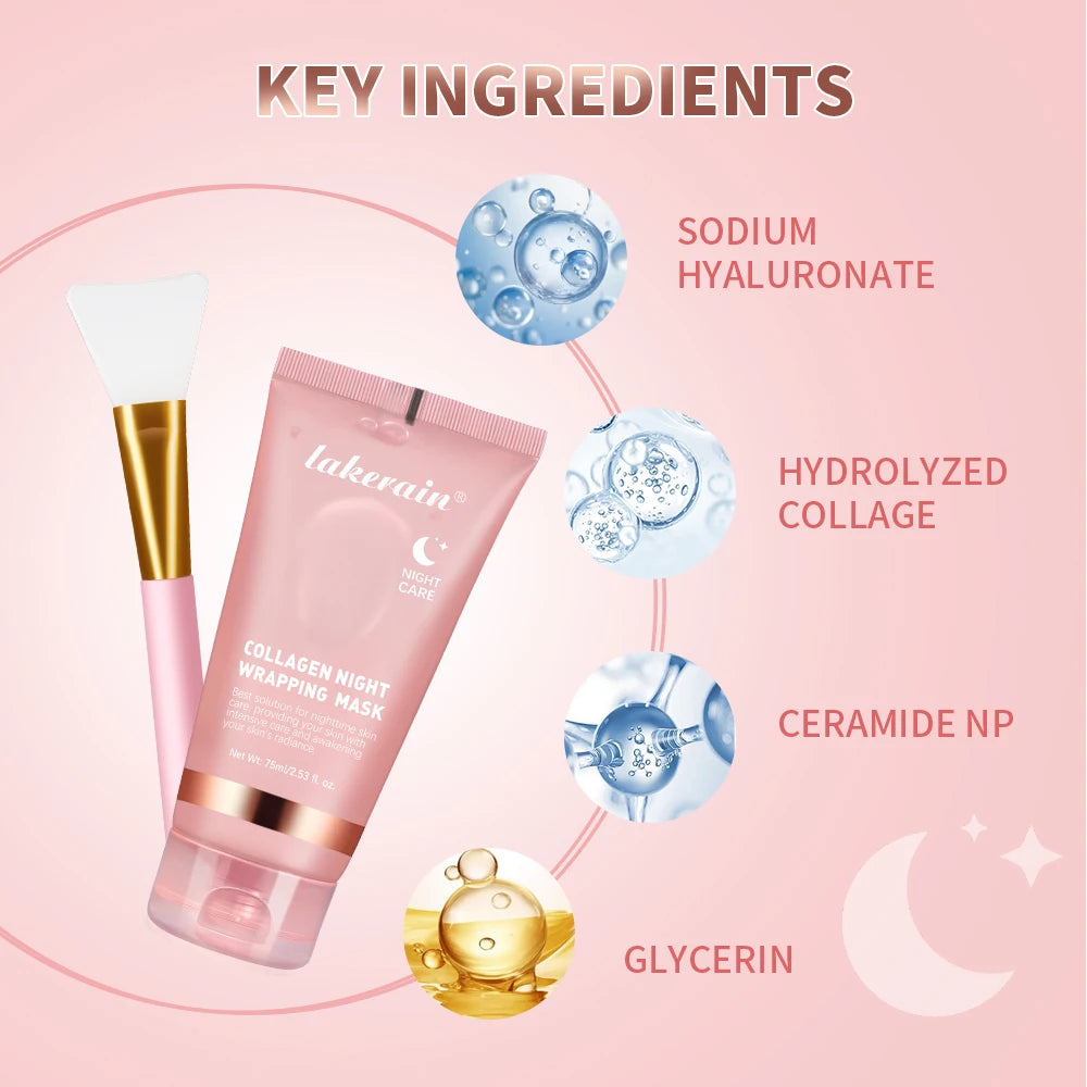 Collagen Wrapping Mask And Brush Set Rejuvenation Moisturize Brightening Korean Face Mask Make Glowy Skin Elasticity Facial Mask Peaceful Pleasures Health and Wellness